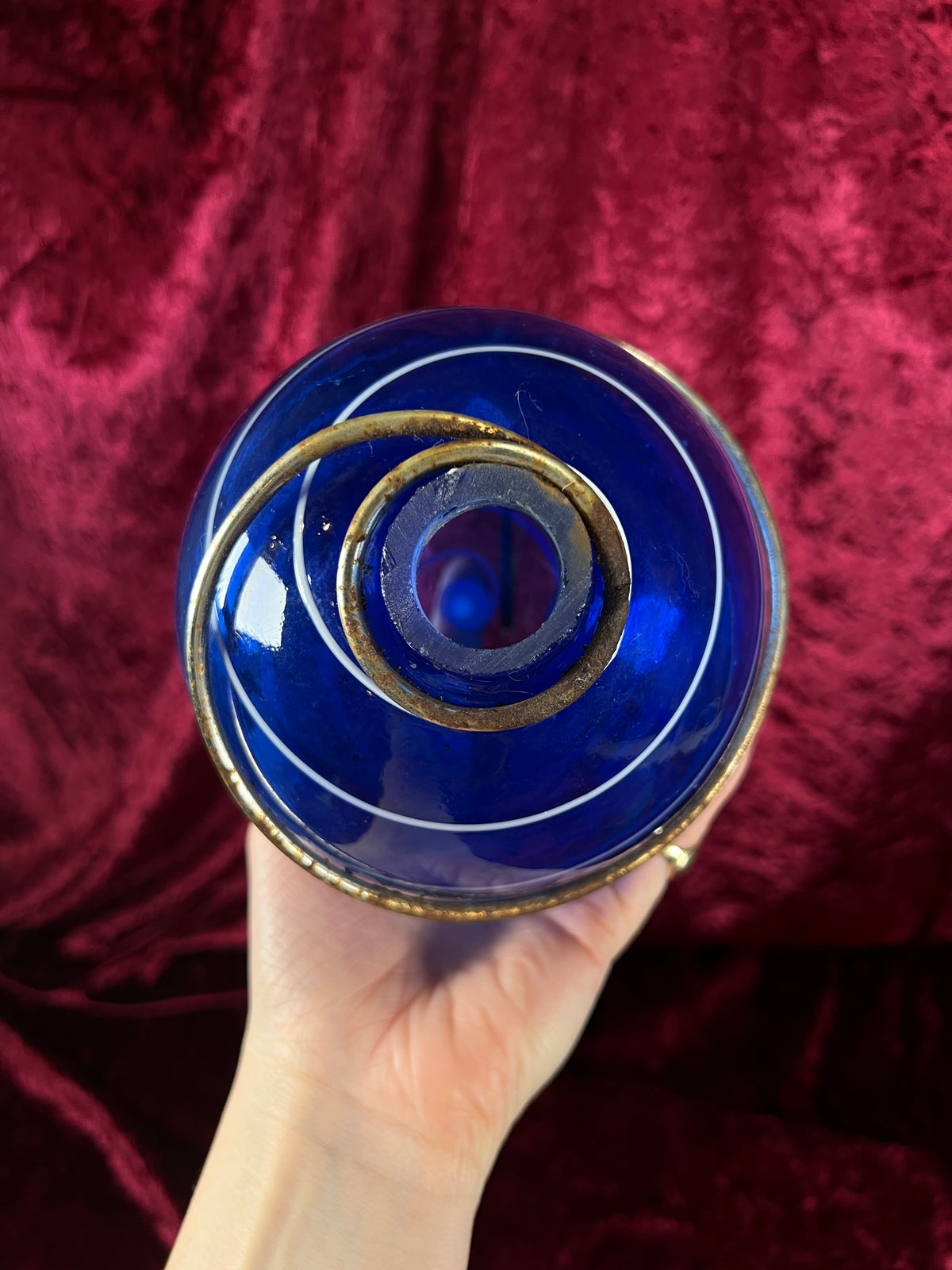 Vintage Hanging Blown Glass Buoy - Blue and White Swirl