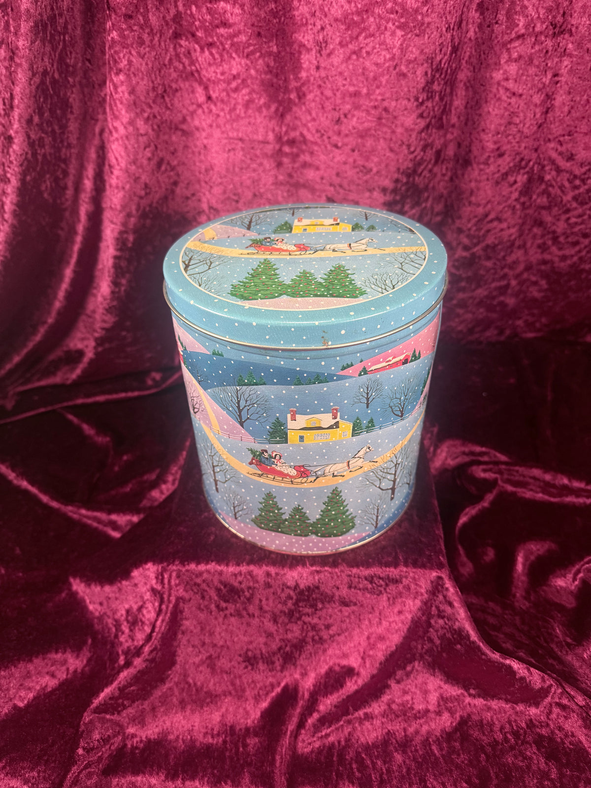 Vintage Metal Tin - Snowy Christmas Village Storage Container