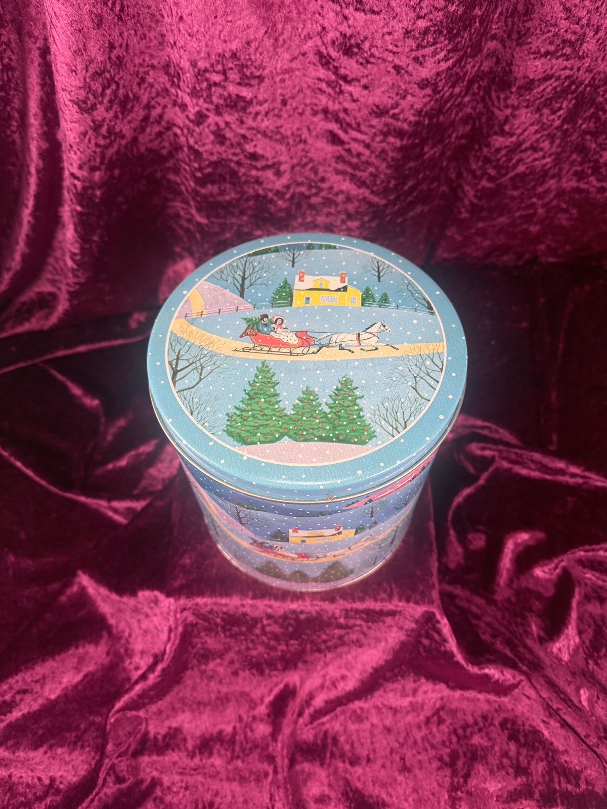 Vintage Metal Tin - Snowy Christmas Village Storage Container