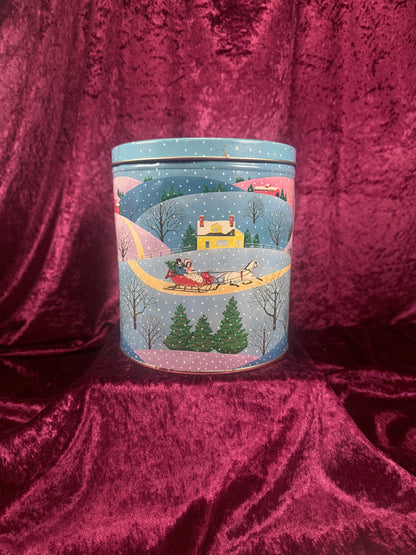 Vintage Metal Tin - Snowy Christmas Village Storage Container
