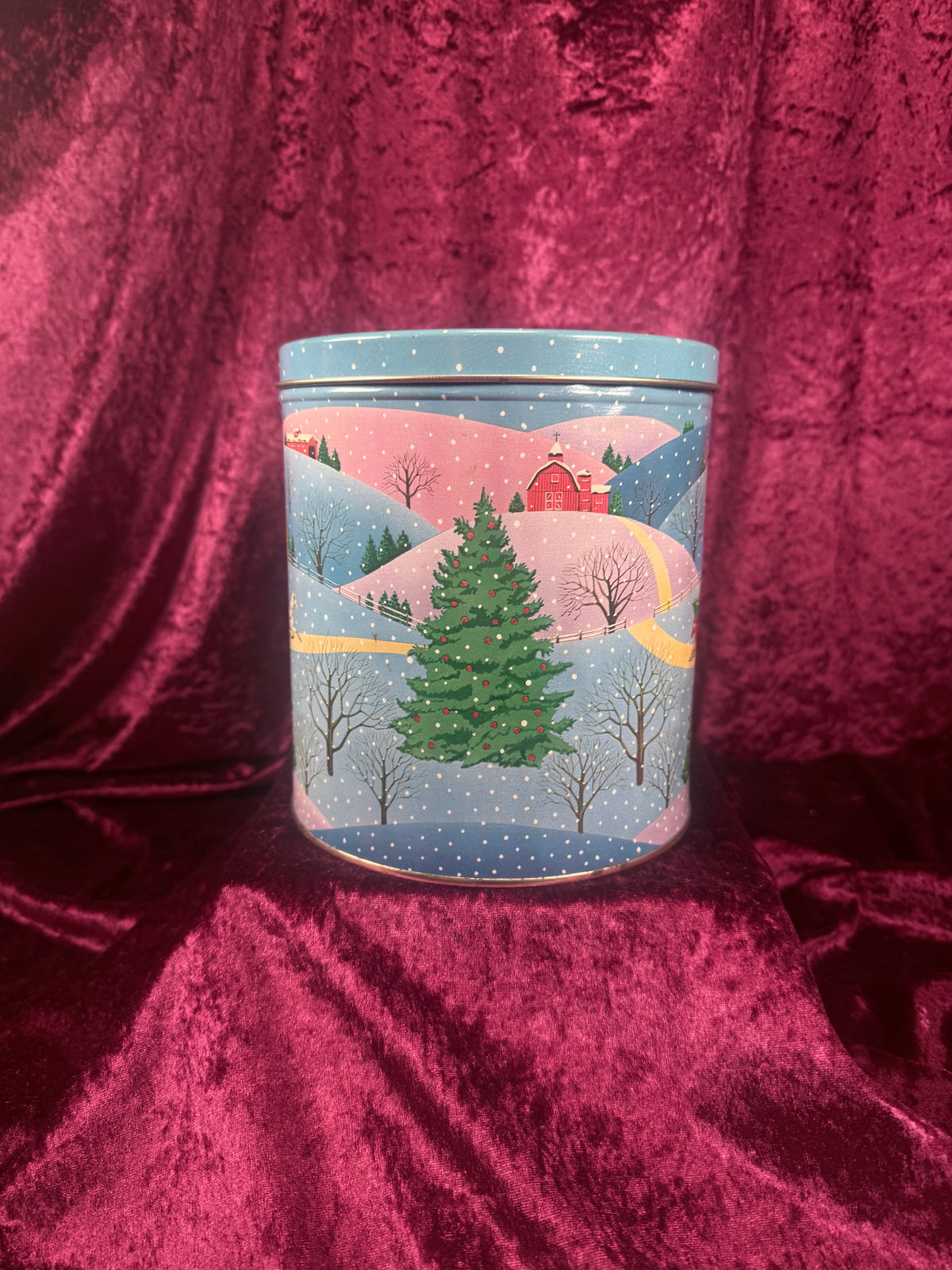 Vintage Metal Tin - Snowy Christmas Village Storage Container