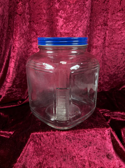 Vintage Anchor Hocking Glass Storage Jar - Blue Metal Lid and Square Container