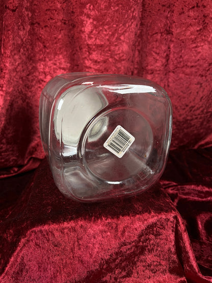 Vintage Anchor Hocking Glass Storage Jar - Blue Metal Lid and Square Container