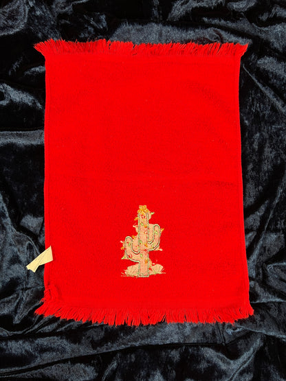 Vintage Cotton Hand Towel Set - Embroidered Christmas Cactuses