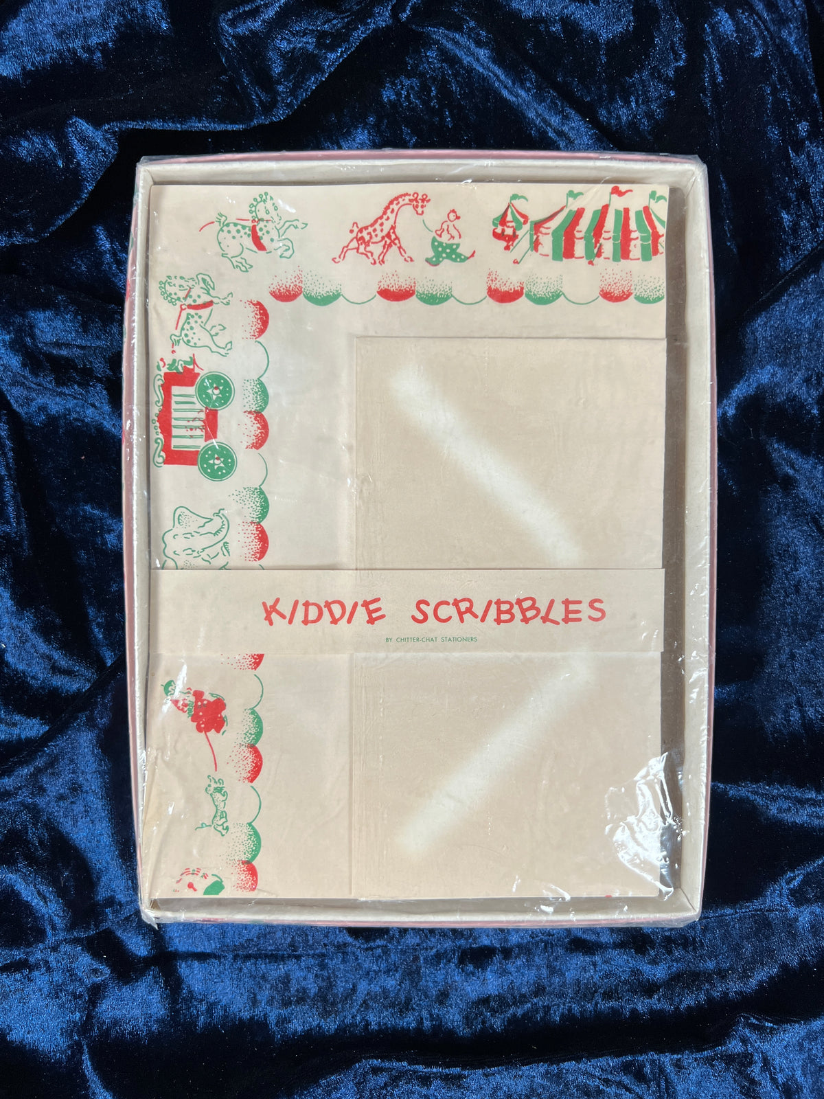 Vintage Kiddie Scribbles Stationery Set - Green and Red Circus Theme New Old Stock