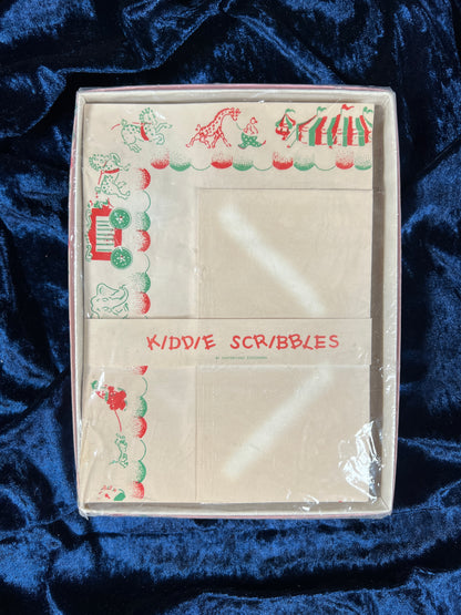 Vintage Kiddie Scribbles Stationery Set - Green and Red Circus Theme New Old Stock