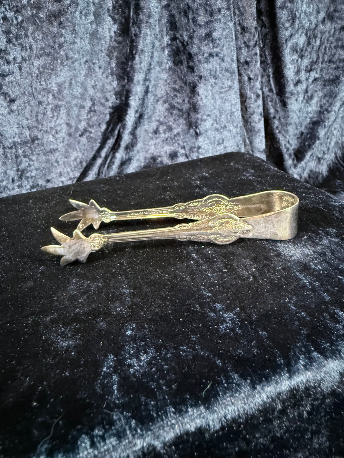Vintage Silver Plate Sugar Tongs - Wallace Ornate Floral Pair