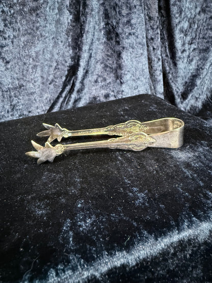 Vintage Silver Plate Sugar Tongs - Wallace Ornate Floral Pair