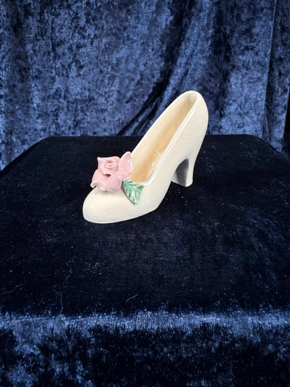 Vintage Ceramic Shoe - Pink Flower Accent and 1950 Mark