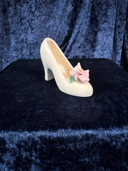 Vintage Ceramic Shoe - Pink Flower Accent and 1950 Mark
