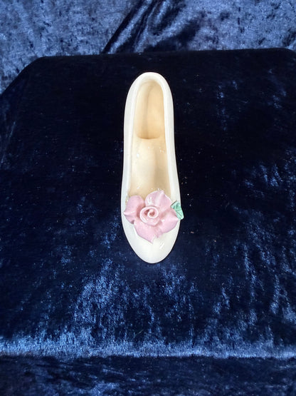 Vintage Ceramic Shoe - Pink Flower Accent and 1950 Mark