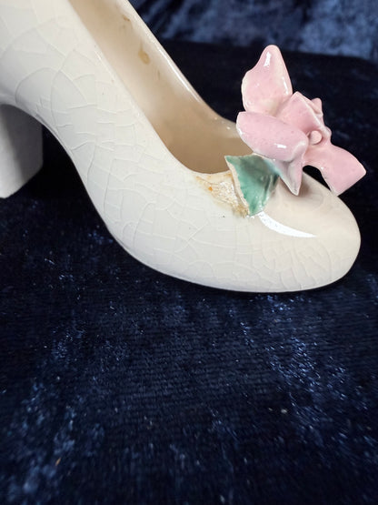 Vintage Ceramic Shoe - Pink Flower Accent and 1950 Mark