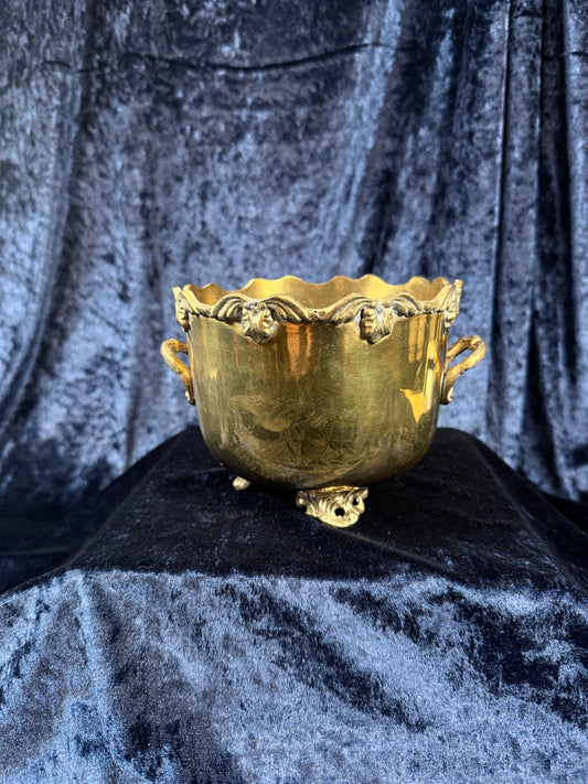 Vintage Brass Cache Pot - Ornate Floral Footed Planter
