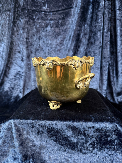 Vintage Brass Cache Pot - Ornate Floral Footed Planter