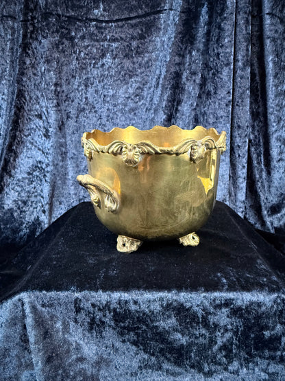 Vintage Brass Cache Pot - Ornate Floral Footed Planter