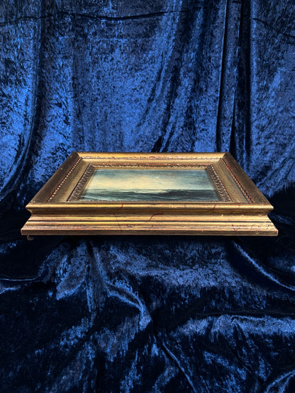 Vintage Framed Seascape Print - Ocean Waves Seagulls Ornate Gold Frame