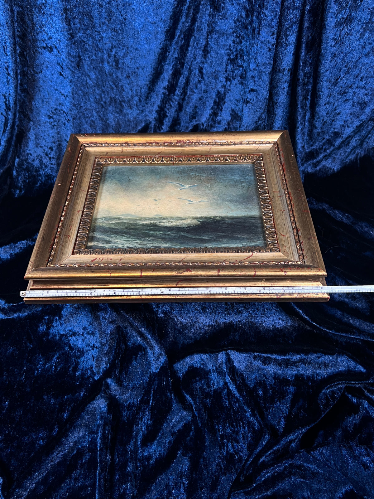 Vintage Framed Seascape Print - Ocean Waves Seagulls Ornate Gold Frame