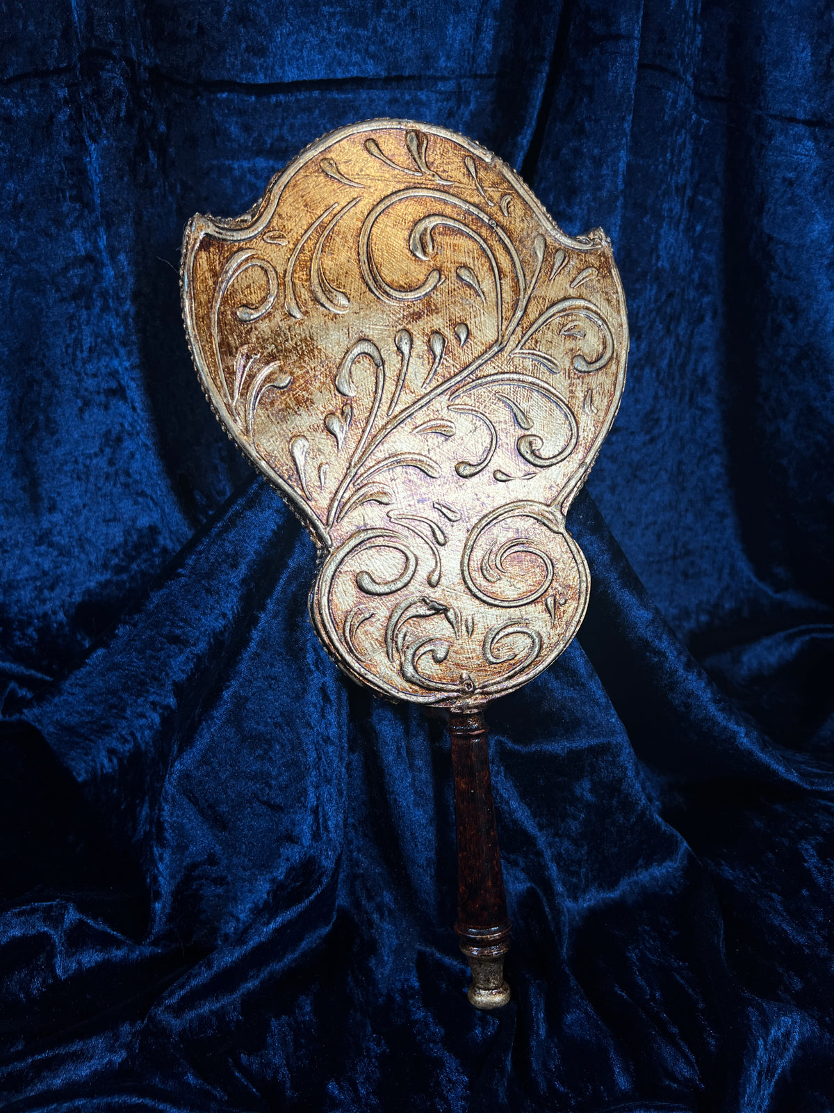 Vintage Papier Mache Hand Mirror - Venetian Scene and Ornate Gilt Frame