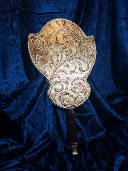 Vintage Papier Mache Hand Mirror - Venetian Scene and Ornate Gilt Frame