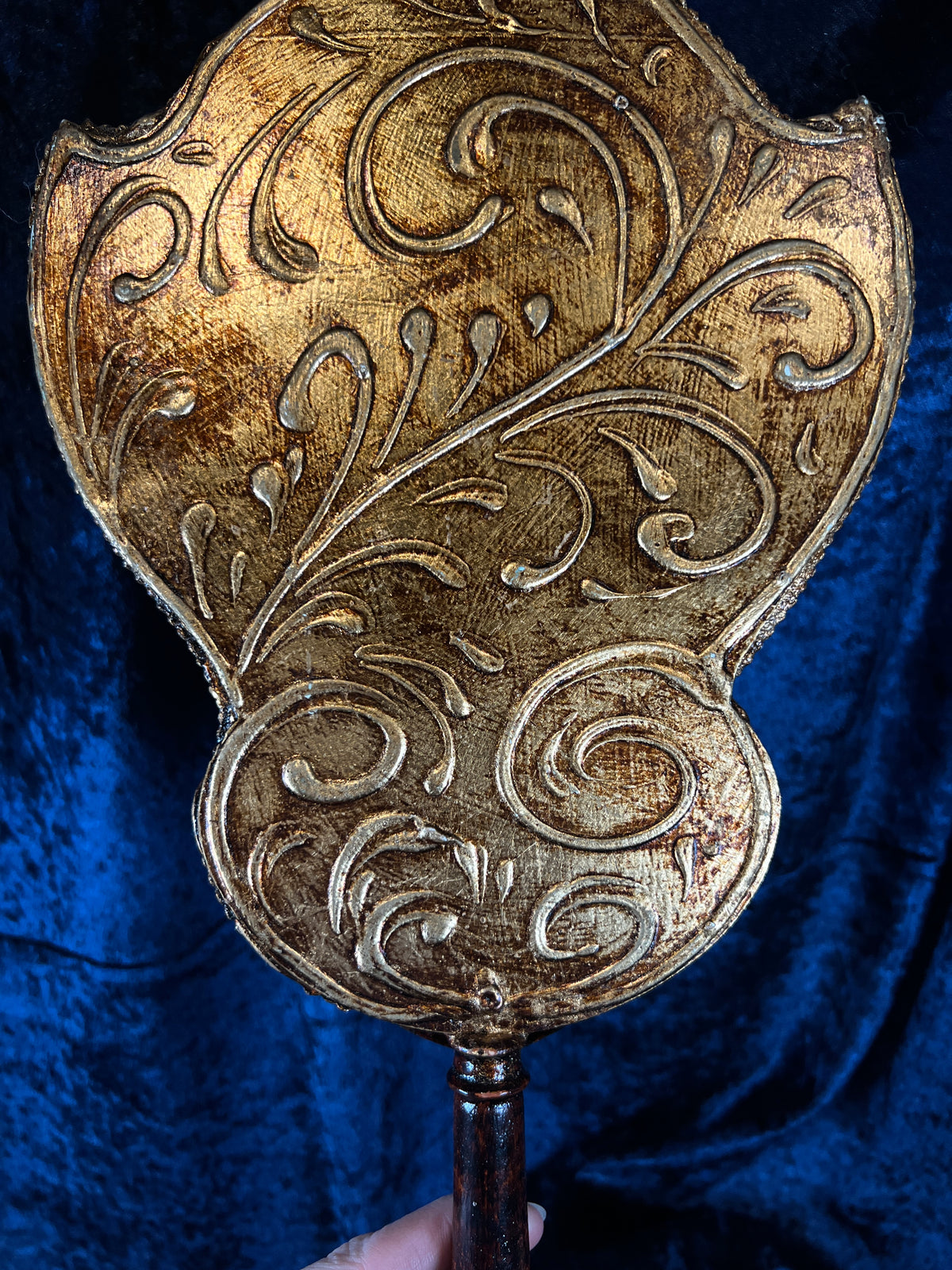 Vintage Papier Mache Hand Mirror - Venetian Scene and Ornate Gilt Frame