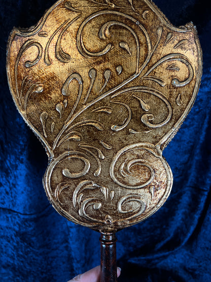 Vintage Papier Mache Hand Mirror - Venetian Scene and Ornate Gilt Frame
