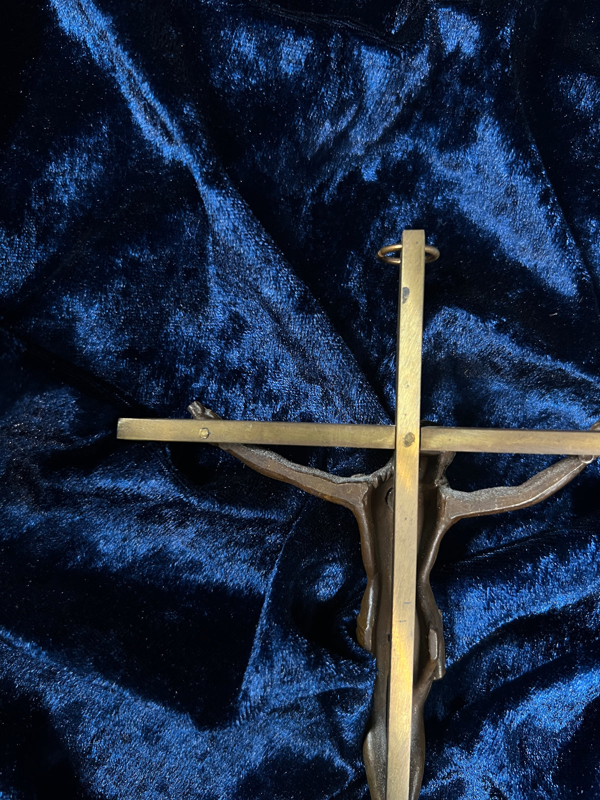 Vintage Wall Hanging Brass Crucifix - Figural Christ In Crown of Thorns Cross