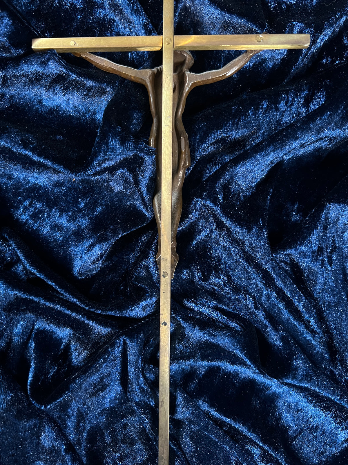 Vintage Wall Hanging Brass Crucifix - Figural Christ In Crown of Thorns Cross