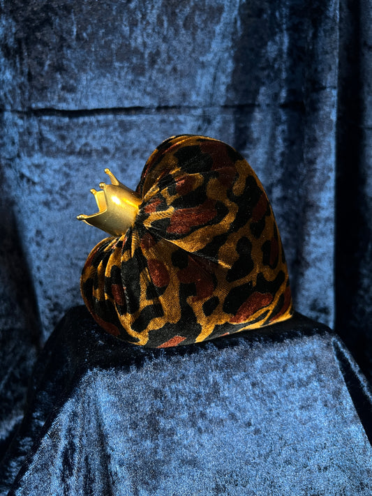 Vintage Leopard Velvet Mini Pillow - Gold Crown Decorative Paperweight