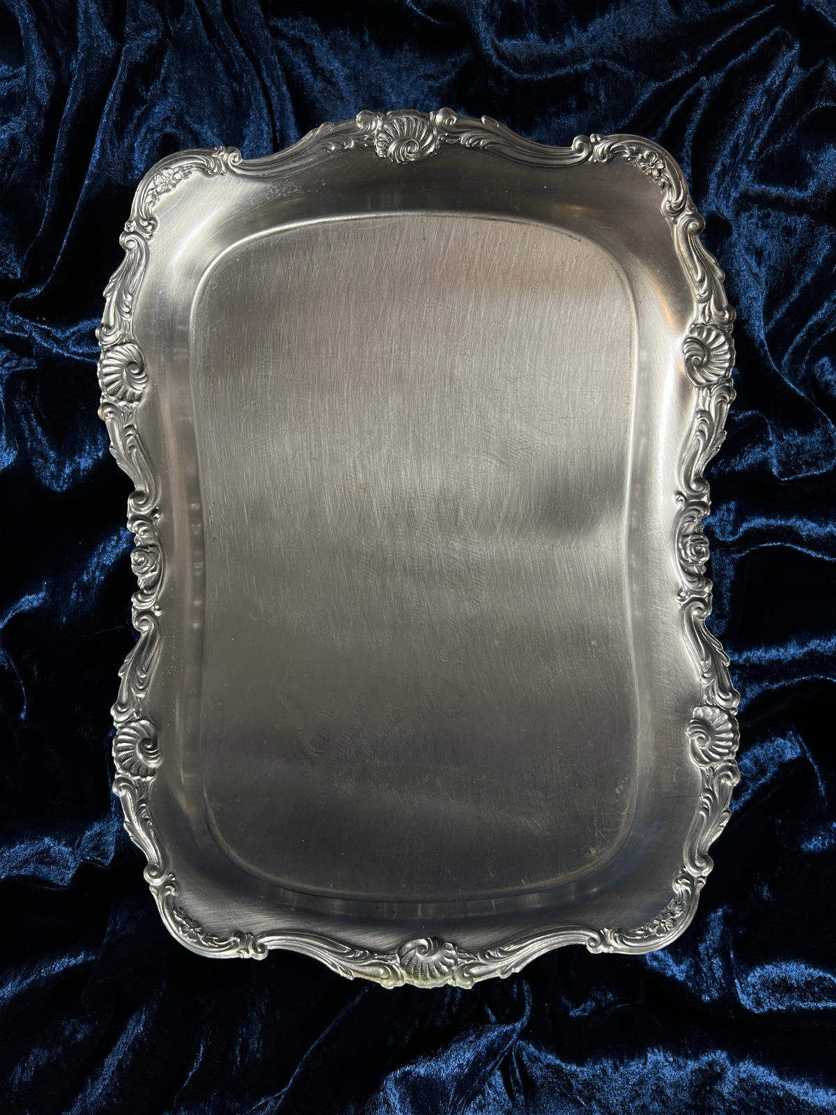 Vintage Silver Metal Vanity Tray - Sacred Praying Hands and Ornate Border