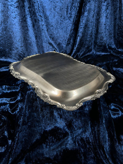 Vintage Silver Metal Vanity Tray - Sacred Praying Hands and Ornate Border