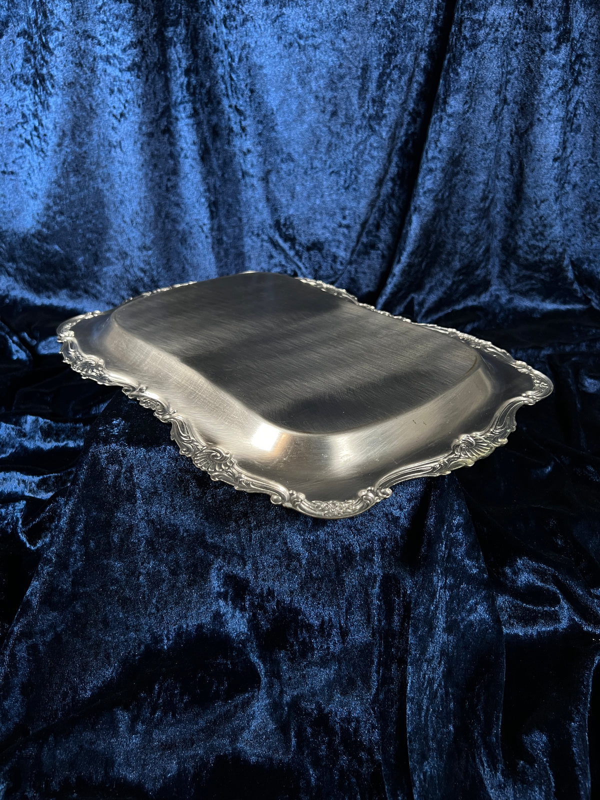 Vintage Silver Metal Vanity Tray - Sacred Praying Hands and Ornate Border