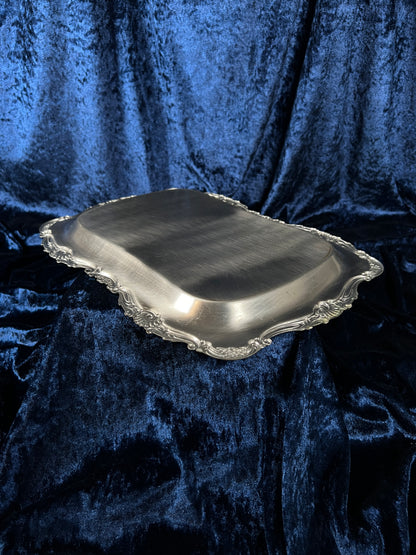Vintage Silver Metal Vanity Tray - Sacred Praying Hands and Ornate Border