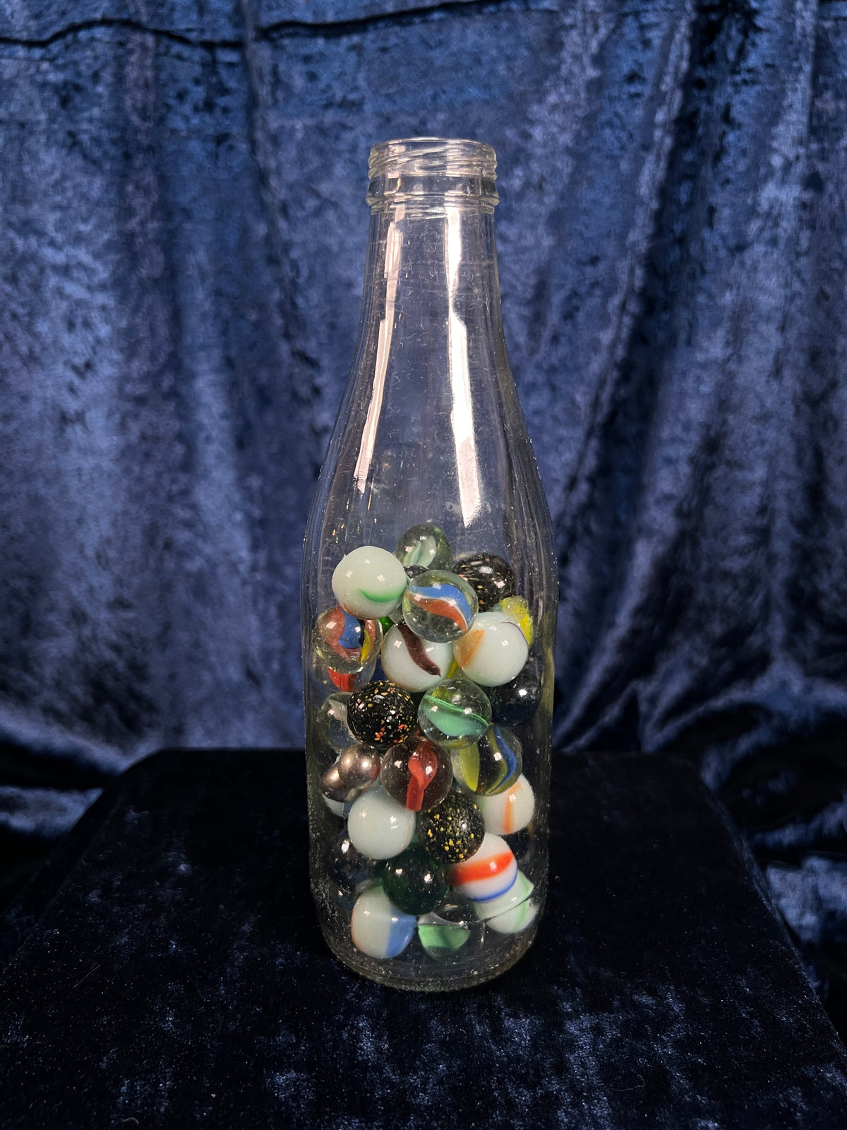 Vintage Glass Bottle with Marbles - Seahorse Stirrers and Novelty Barware Set