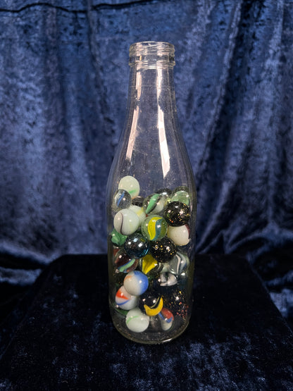 Vintage Glass Bottle with Marbles - Seahorse Stirrers and Novelty Barware Set