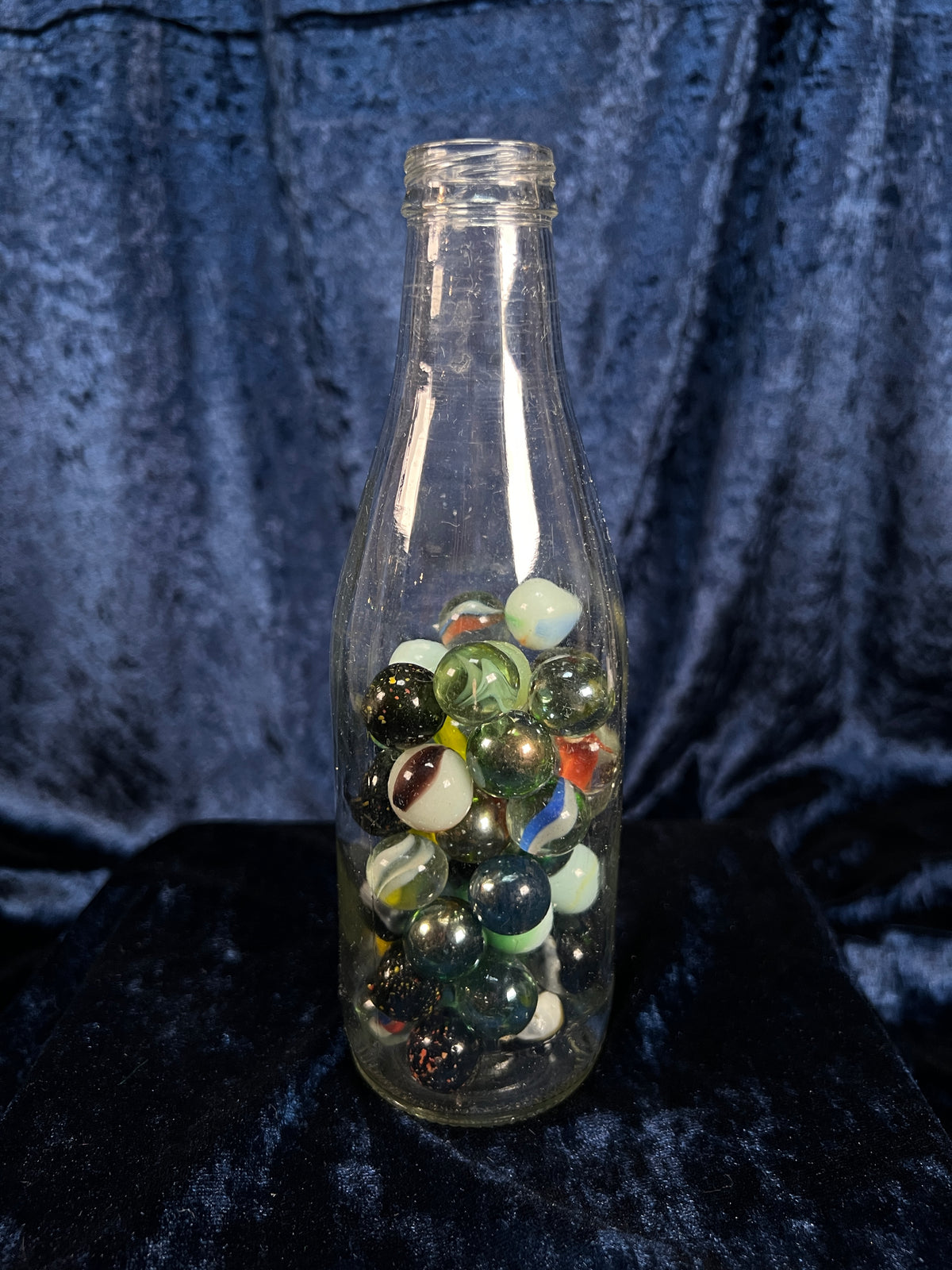 Vintage Glass Bottle with Marbles - Seahorse Stirrers and Novelty Barware Set