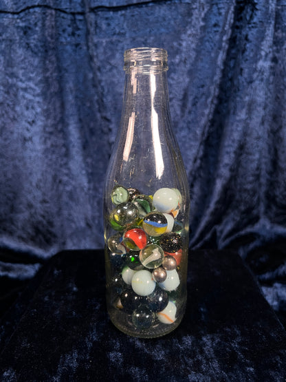 Vintage Glass Bottle with Marbles - Seahorse Stirrers and Novelty Barware Set