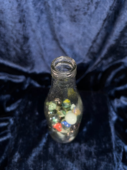 Vintage Glass Bottle with Marbles - Seahorse Stirrers and Novelty Barware Set