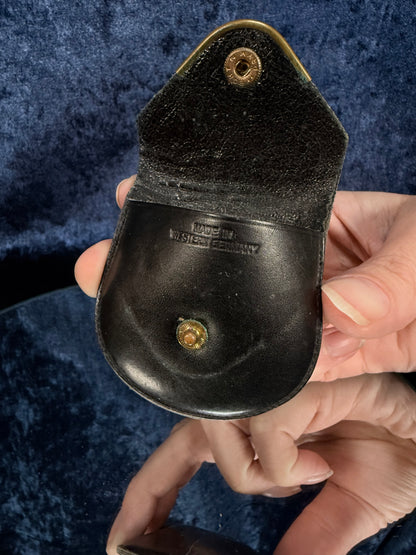Vintage Leather Rosary Pouch - Brass Inlaid Edging and Cross