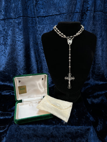 Vintage Guild Sterling Silver Ball Chain Rosary - Ornate Crucifix and Original Box