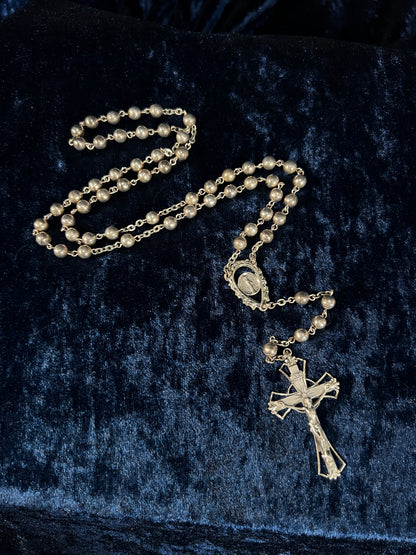 Vintage Guild Sterling Silver Ball Chain Rosary - Ornate Crucifix and Original Box
