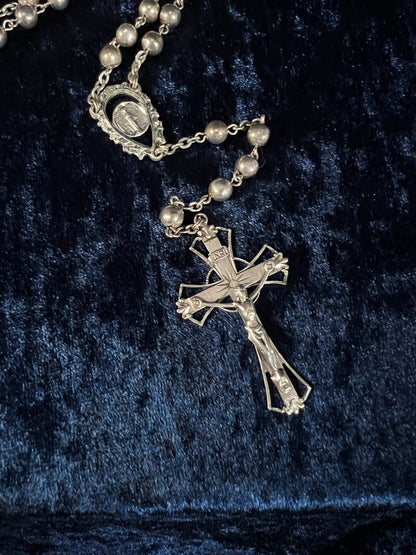 Vintage Guild Sterling Silver Ball Chain Rosary - Ornate Crucifix and Original Box