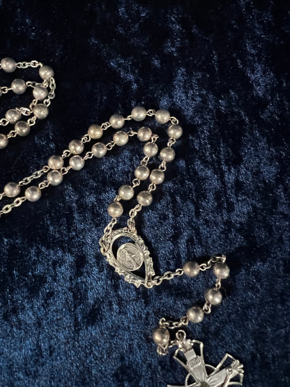 Vintage Guild Sterling Silver Ball Chain Rosary - Ornate Crucifix and Original Box