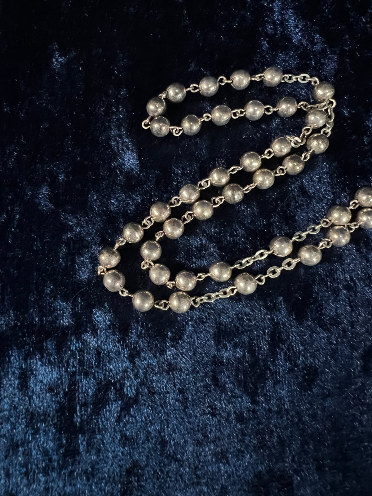 Vintage Guild Sterling Silver Ball Chain Rosary - Ornate Crucifix and Original Box