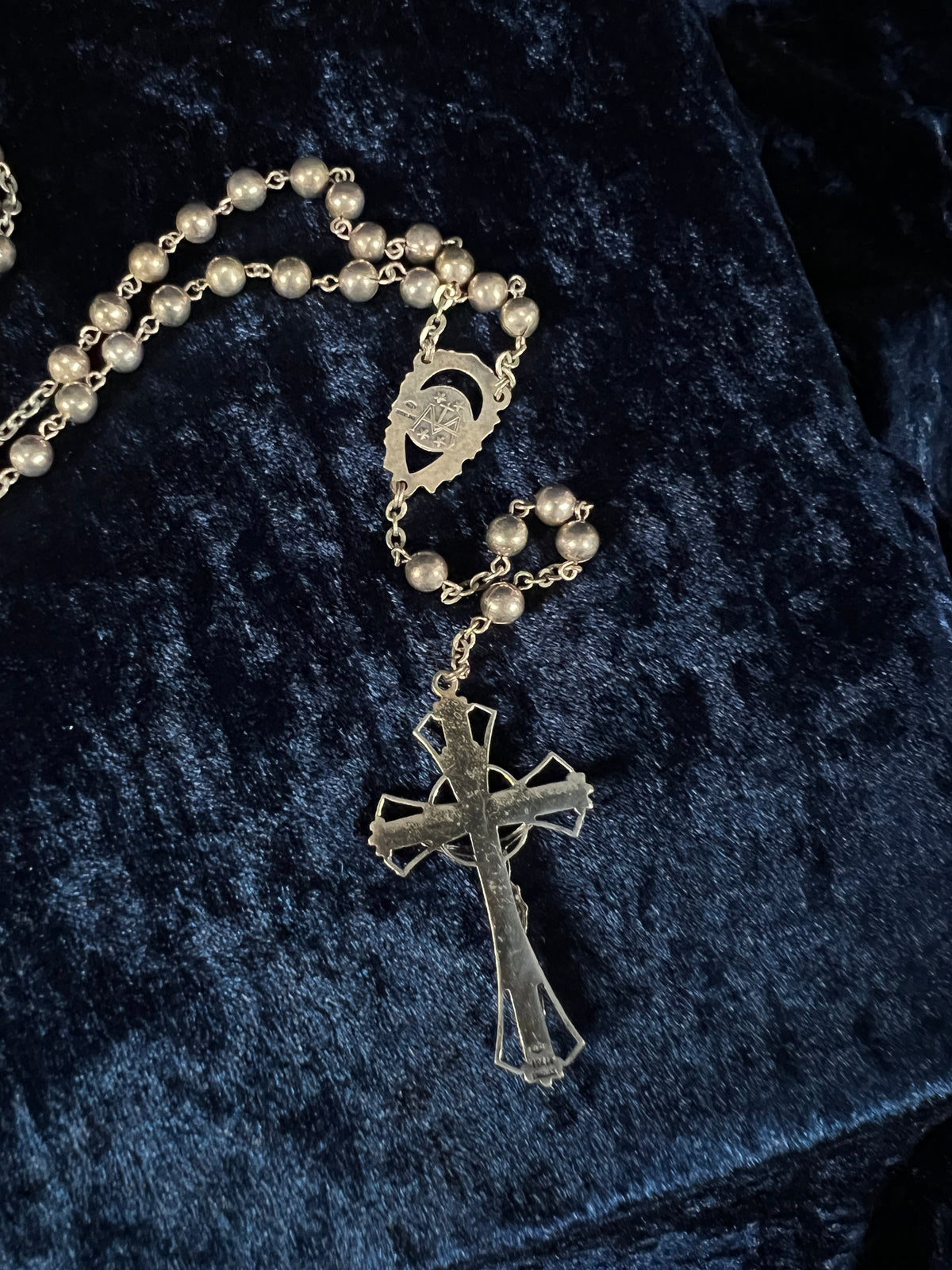 Vintage Guild Sterling Silver Ball Chain Rosary - Ornate Crucifix and Original Box