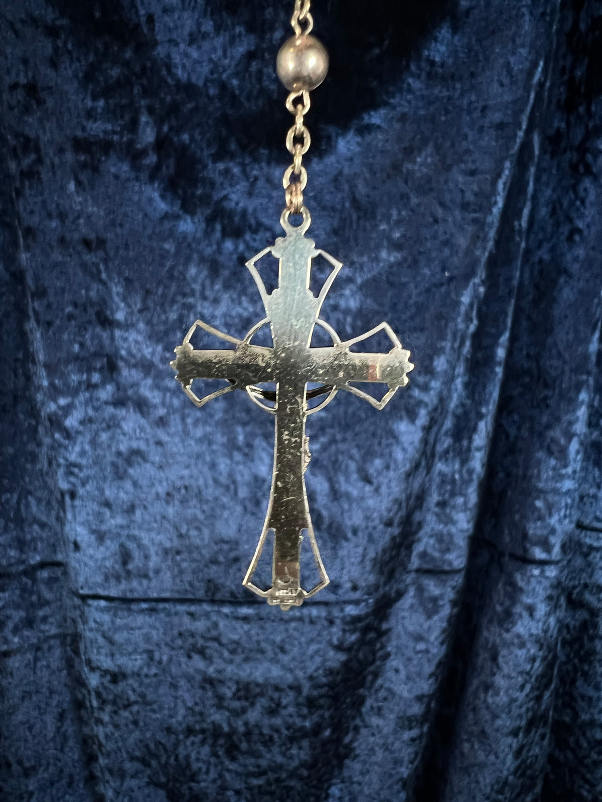 Vintage Guild Sterling Silver Ball Chain Rosary - Ornate Crucifix and Original Box