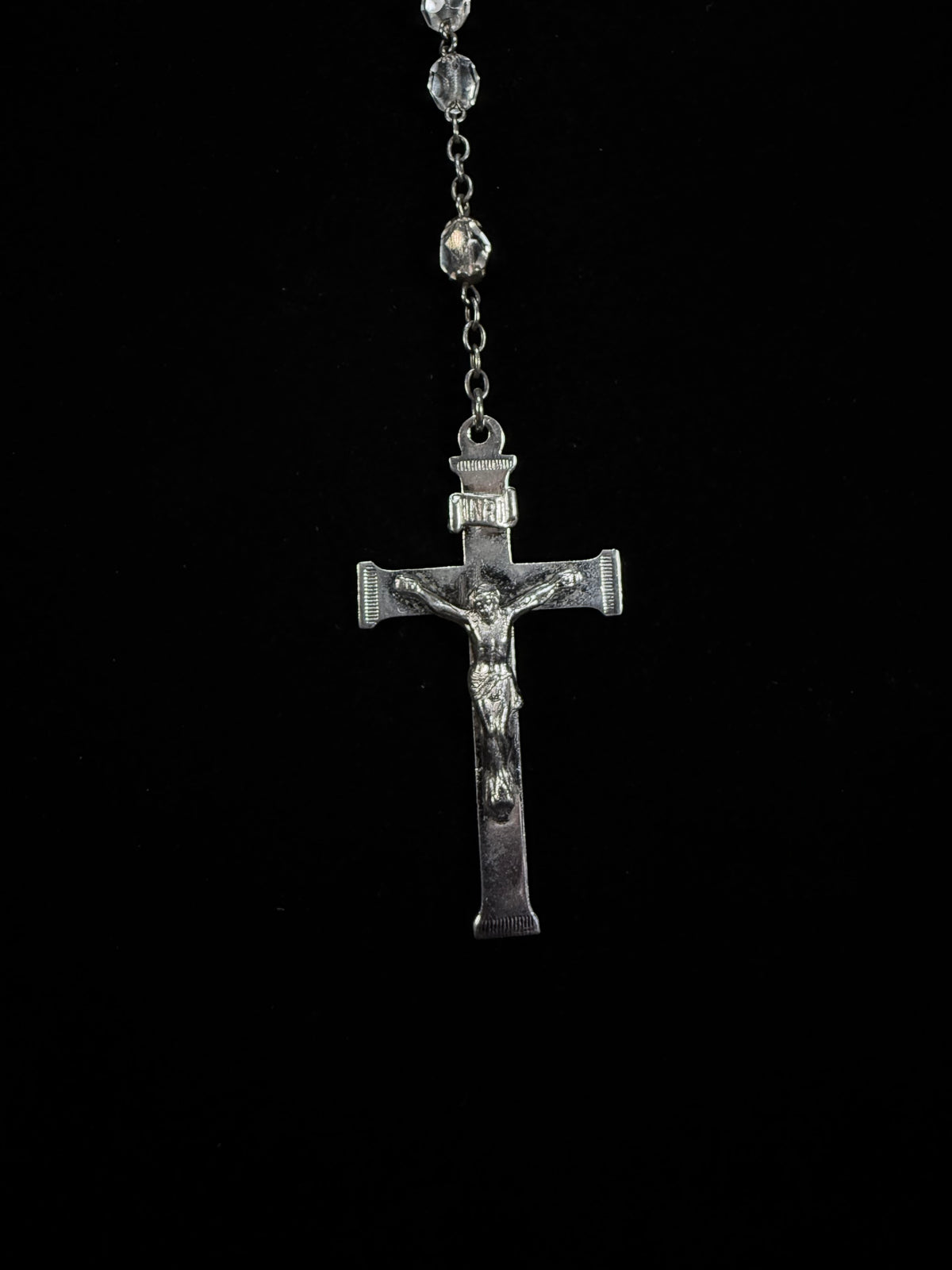 Vintage Metal Religious Necklace - Crucifix and Drop Medallion