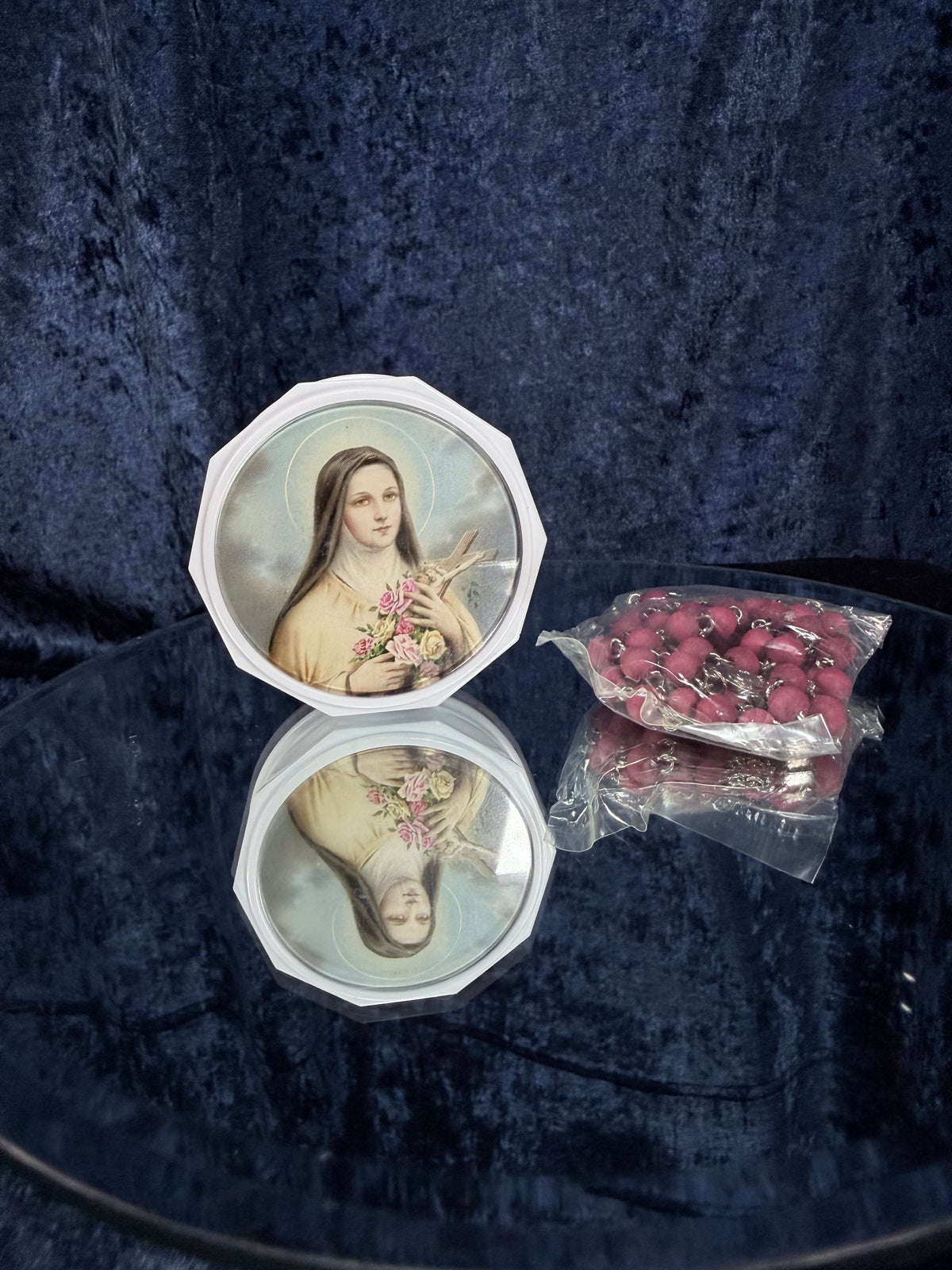Vintage Rose-Scented Rosary - Pink Beads and Saint Therese Prayer