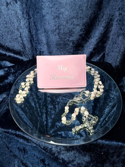 Vintage Heart Bead Rosary - Pink Case and Religious Jewelry