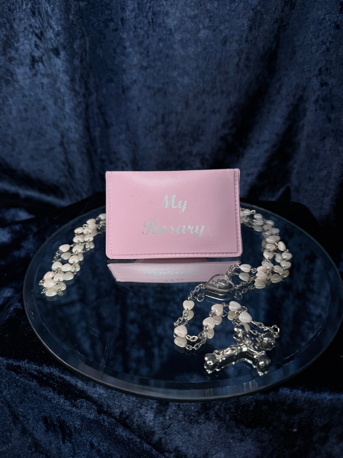 Vintage Heart Bead Rosary - Pink Case and Religious Jewelry