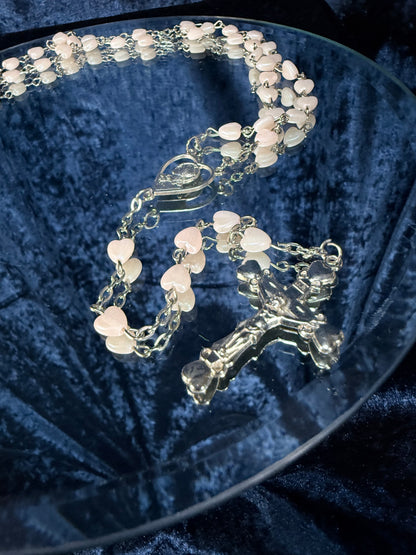 Vintage Heart Bead Rosary - Pink Case and Religious Jewelry